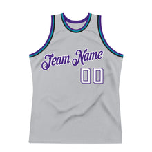 Load image into Gallery viewer, Custom Silver Gray White-Purple Authentic Throwback Basketball Jersey