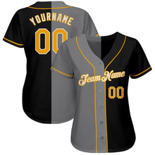 Load image into Gallery viewer, Custom Black Gold-Gray Authentic Split Fashion Baseball Jersey