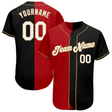 Load image into Gallery viewer, Custom Black White-Red Old Gold Authentic Split Fashion Baseball Jersey