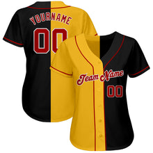 Load image into Gallery viewer, Custom Black Red-Gold Authentic Split Fashion Baseball Jersey