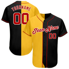 Load image into Gallery viewer, Custom Black Red-Gold Authentic Split Fashion Baseball Jersey
