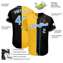Load image into Gallery viewer, Custom Black Light Blue-Gold Authentic Split Fashion Baseball Jersey