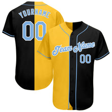 Load image into Gallery viewer, Custom Black Light Blue-Gold Authentic Split Fashion Baseball Jersey