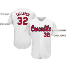 Load image into Gallery viewer, Custom White Red-Navy Baseball Jersey
