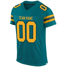 Load image into Gallery viewer, Custom Teal Gold-Black Mesh Authentic Football Jersey
