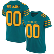 Load image into Gallery viewer, Custom Teal Gold-Black Mesh Authentic Football Jersey