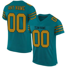 Load image into Gallery viewer, Custom Teal Old Gold-Black Mesh Authentic Football Jersey