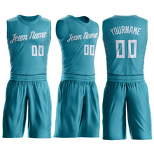 Load image into Gallery viewer, Custom Teal White Round Neck Suit Basketball Jersey
