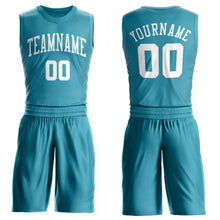 Load image into Gallery viewer, Custom Teal White Round Neck Suit Basketball Jersey