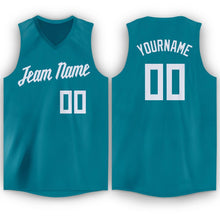 Load image into Gallery viewer, Custom Teal White V-Neck Basketball Jersey