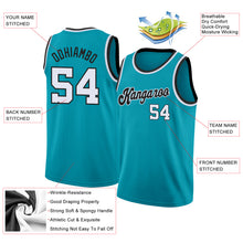 Load image into Gallery viewer, Custom Teal White-Black Round Neck Rib-Knit Basketball Jersey