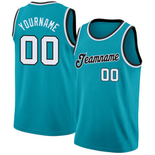 Load image into Gallery viewer, Custom Teal White-Black Round Neck Rib-Knit Basketball Jersey