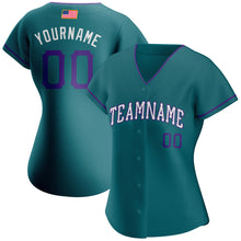 Load image into Gallery viewer, Custom Aqua Purple-White Authentic American Flag Fashion Baseball Jersey