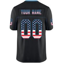 Load image into Gallery viewer, Custom Lights Out Black Powder Blue-Navy USA Flag Fashion Football Jersey