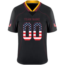 Load image into Gallery viewer, Custom Lights Out Black Burgundy-Gold USA Flag Fashion Football Jersey