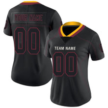 Load image into Gallery viewer, Custom Lights Out Black Burgundy-Gold Football Jersey