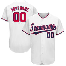 Load image into Gallery viewer, Custom White Red-Navy Baseball Jersey