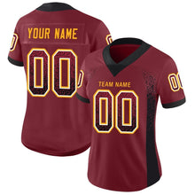 Load image into Gallery viewer, Custom Burgundy Black-Gold Mesh Drift Fashion Football Jersey