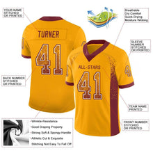 Load image into Gallery viewer, Custom Gold Burgundy-White Mesh Drift Fashion Football Jersey