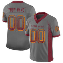 Load image into Gallery viewer, Custom Gray Burgundy-Gold Mesh Drift Fashion Football Jersey