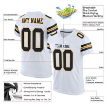 Load image into Gallery viewer, Custom White Black-Gold Mesh Authentic Football Jersey