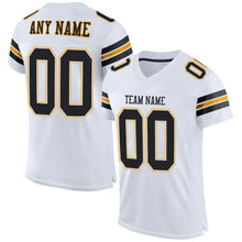Load image into Gallery viewer, Custom White Black-Gold Mesh Authentic Football Jersey