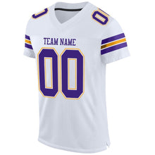 Load image into Gallery viewer, Custom White Purple-Gold Mesh Authentic Football Jersey
