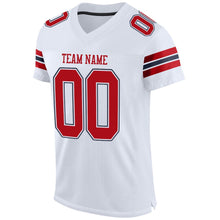 Load image into Gallery viewer, Custom White Red-Navy Mesh Authentic Football Jersey