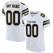 Load image into Gallery viewer, Custom White Black-Old Gold Mesh Authentic Football Jersey