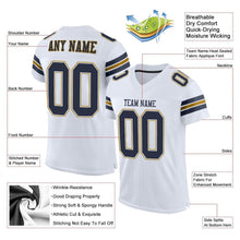 Load image into Gallery viewer, Custom White Navy-Old Gold Mesh Authentic Football Jersey