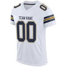 Load image into Gallery viewer, Custom White Navy-Old Gold Mesh Authentic Football Jersey