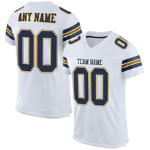 Load image into Gallery viewer, Custom White Navy-Old Gold Mesh Authentic Football Jersey