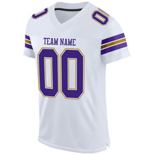 Load image into Gallery viewer, Custom White Purple-Old Gold Mesh Authentic Football Jersey