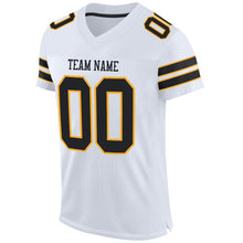 Load image into Gallery viewer, Custom White Black-Gold Mesh Authentic Football Jersey