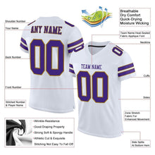 Load image into Gallery viewer, Custom White Purple-Old Gold Mesh Authentic Football Jersey