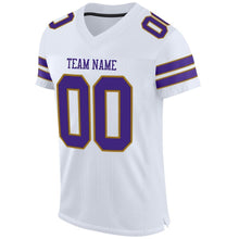 Load image into Gallery viewer, Custom White Purple-Old Gold Mesh Authentic Football Jersey