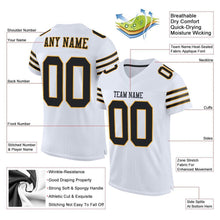 Load image into Gallery viewer, Custom White Black-Gold Mesh Authentic Football Jersey