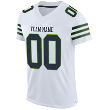 Load image into Gallery viewer, Custom White Navy-Neon Green Mesh Authentic Football Jersey