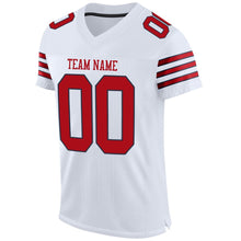 Load image into Gallery viewer, Custom White Red-Navy Mesh Authentic Football Jersey