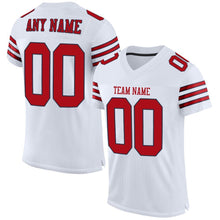 Load image into Gallery viewer, Custom White Red-Navy Mesh Authentic Football Jersey