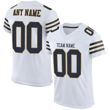 Load image into Gallery viewer, Custom White Navy-Old Gold Mesh Authentic Football Jersey