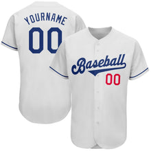 Load image into Gallery viewer, Custom White Royal-Red Authentic Baseball Jersey