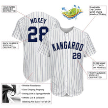Load image into Gallery viewer, Custom White Navy Strip Navy-Gray Authentic Baseball Jersey