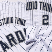 Load image into Gallery viewer, Custom White Navy Strip Navy-Gray Authentic Baseball Jersey