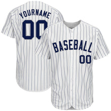 Load image into Gallery viewer, Custom White Navy Strip Navy-Gray Authentic Baseball Jersey