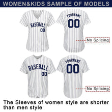 Load image into Gallery viewer, Custom White Navy Strip Navy-Gray Authentic Baseball Jersey