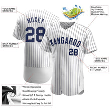 Load image into Gallery viewer, Custom White Navy Strip Navy-Gray Authentic Baseball Jersey