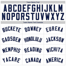 Load image into Gallery viewer, Custom White Navy Strip Navy-Gray Authentic Baseball Jersey