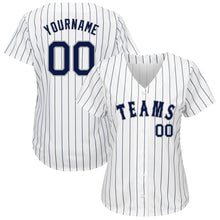 Load image into Gallery viewer, Custom White Navy Strip Navy-Gray Authentic Baseball Jersey