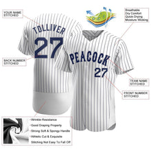Load image into Gallery viewer, Custom White Navy Strip Navy-Gray Authentic Baseball Jersey